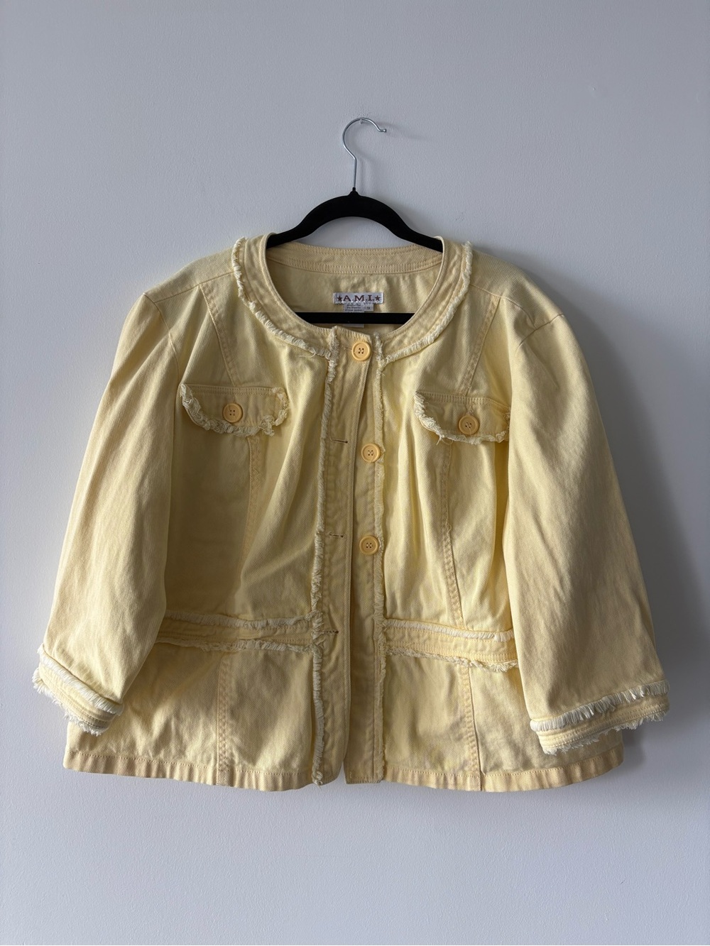 A.M.I. Butter Yellow Cropped Utility 90’s Style Jacket Frayed Hems 1X